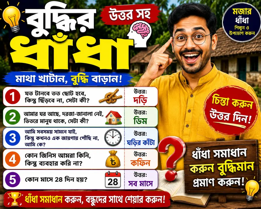 বুদ্ধির ধাঁধা উত্তর সহ - মজার ও কঠিন ধাঁধার বিশাল সংগ্রহ